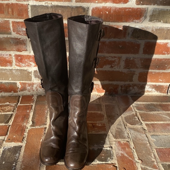 Stuart Weitzman Ludlow Leather Canvas Riding Boots - Picture 10 of 16